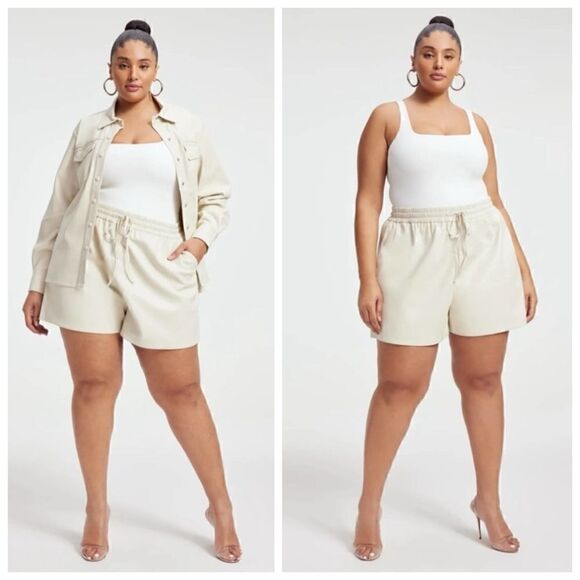 NEW Good American Better Than Leather Shorts Elastic Waist Bone Size 6 3XL - Picture 3 of 16